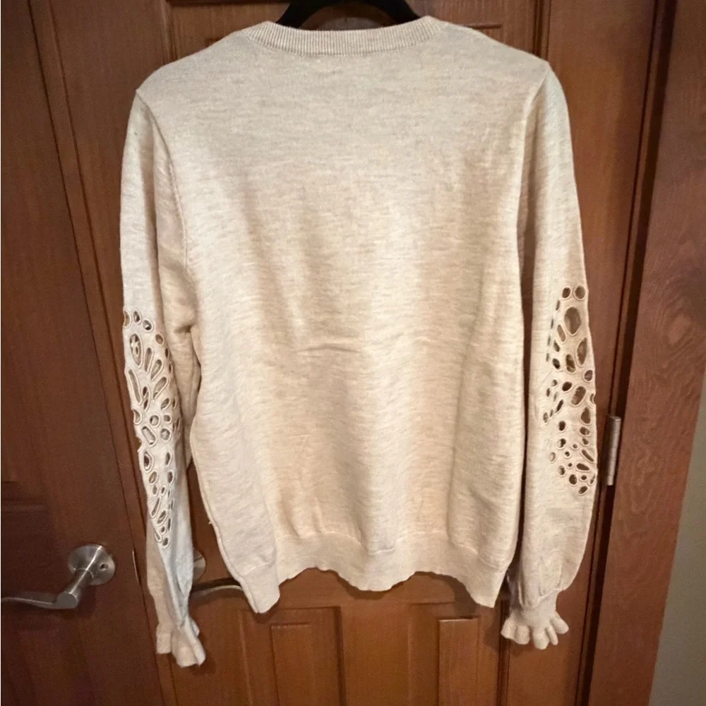 easel Neutral Beige Ribbed Crewneck Pullover - Picture 4 of 4